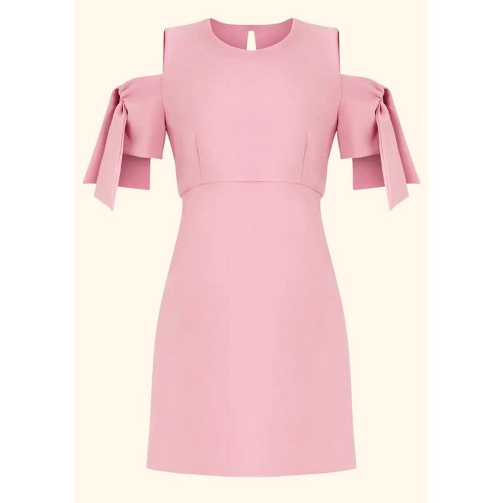 Milly New York Light Pale Pink Dress Cold-Shoulder Bow Sleeve Tie 4‎ Made USA